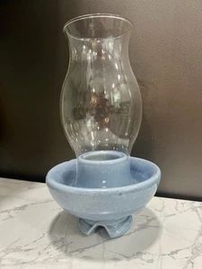 Vintage Blue Ceramic Insulator, Turned  Into Candle Holder With Hurricane  Lamp - Picture 1 of 4