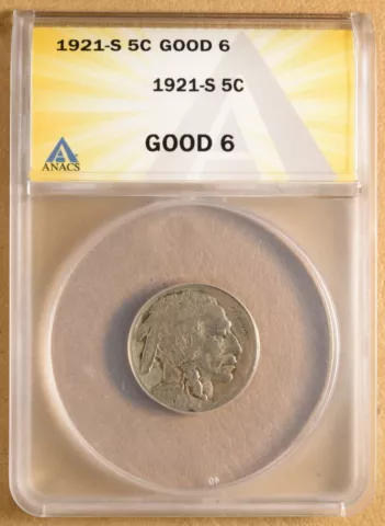 1921 S Buffalo Nickel ANACS G6 Cover