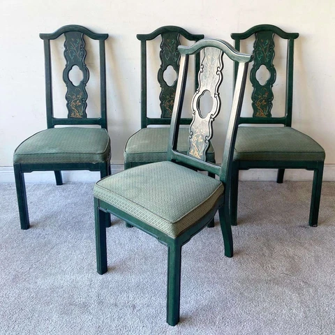 Chinoiserie Green Wooden Dining Chairs by Thomasville Cover
