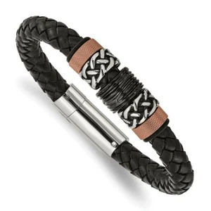 *BRAND NEW* Chisel Stainless Steel Braid Leather and Rubber Bracelet SRB2065-8.5 - Picture 1 of 3