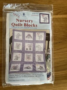 Jack Dempsey Nursery Quilt Blocks Elephants New Made In ๐บ๐ธ Twelve 9x9 Blocks - Picture 1 of 10