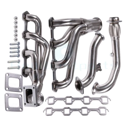 STAINLESS T4 TURBO MANIFOLD EXHAUST+CROSS PIPE FOR 79-93 MUSTANG 5.0 V8 - Image 1 of 4