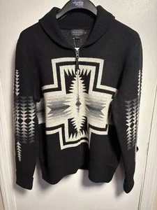 Pendleton 100% Lambswool Men’s Medium Black & White 100% Cowhide Leather - New! - Picture 1 of 8