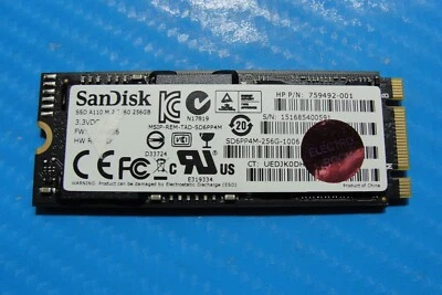 HP Omen 15-5210nr SanDisk 256GB M.2 NVMe SSD SD6PP4M-256G-1006 759492-001 - Image 1 of 2