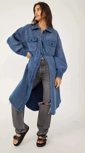 Free People Long Ruby Jacket Shacket Large in Blue - Picture 1 of 15