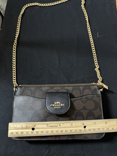 COACH Poppy tracolla in tela firmata marrone nero usata