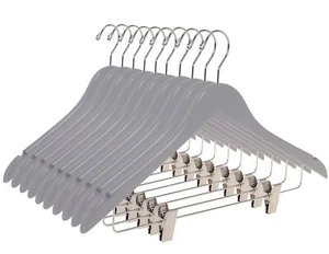 Quality Wooden Semi Curved Skirt Hangers with Clips 10-Pack Smooth Solid Wood... - Picture 1 of 7