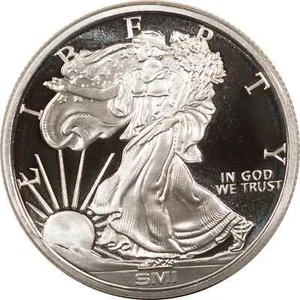 1 TROY OZ .999 FINE SILVER SMI WALKING LIBERTY ROUND, BRAND NEW, BRILLIANT PROOF - Picture 1 of 2