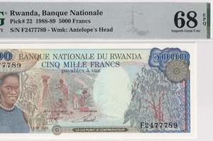 RWANDA-5000 FRANCS-1988-PICK 22-S/N 2477789 **PMG 68 EPQ SUPERB GEM UNC** - Picture 1 of 3