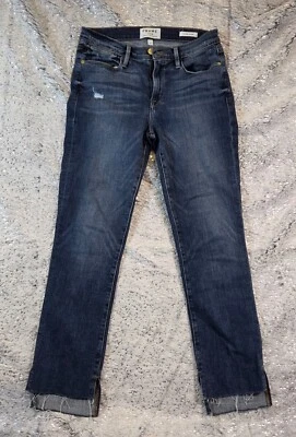 Frame Le High Straight Jeans Womens Size 27 Blue Denim Stretch Cut Out Step Hem - Image 1 of 4