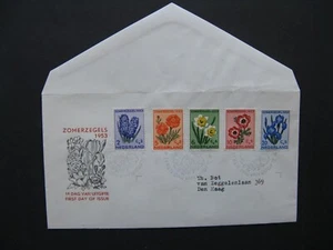 NETHERLANDS, E13 cover FDC 1953, summer stamps flowers ao hyacint daffodil iris - Picture 1 of 2