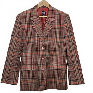 Vintage Gap Blazer Womens Large Red Plaid Print Cotton 3 Button 1990s Jacket - Picture 1 of 11