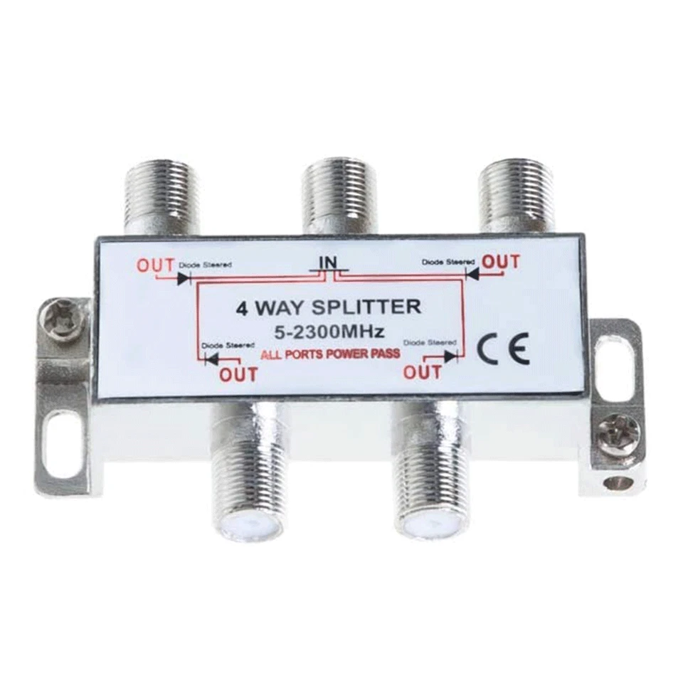 4 Way TV Splitter 5-2300 MHz Coax Cable Adapter for RG59 RG6 HDTV Satellite - Image 1 of 4
