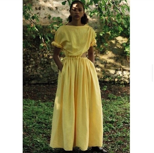 Abito Drappeggiato Lino Giallo Celine 36 Resort 2018 Phoebe Philo