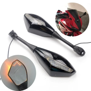 Rearview Mirrors LED Turn Signal Handlebar Mirror For Honda Suzuki Sport Bike - Picture 1 of 9