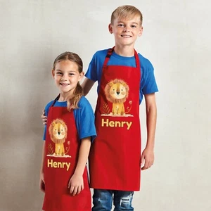 Personalised Any Name Lion Waterproof Kids Apron. Craft Bake Cook. Boy Girl Gift - Picture 1 of 12