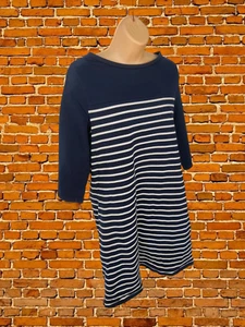 OLIVER BONAS NAVY DRESS SIZE UK12 COTTON WOMENS 3/4 SLEEVE STRIPED WHITE STRETCH - Picture 1 of 5
