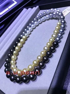 AAAAA 38"10-11mm real South sea white gray gold Multicolor pearl NECKLACE 14K - Picture 1 of 6
