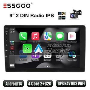 9 Inch 2 DIN Android 14 Carplay Radio Car Stereo GPS NAV WIFI FM USB +AHD Camera - Picture 1 of 11