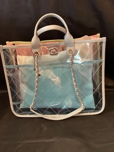 CHANEL S/S18 *COCO SPLASH PVC* Vinyl Quilted Tote Bag 2-way Transparent LIMITED! - Picture 1 of 12