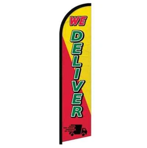We Deliver (RD/YW) Windless Full Sleeve Advertising Restaurant Food Banner Flag - Picture 1 of 7