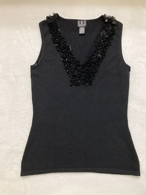 Camiseta sin mangas INC International Concepts PETITE tejida negra seda cachemir silenciosa de lujo Foto 1 de 4