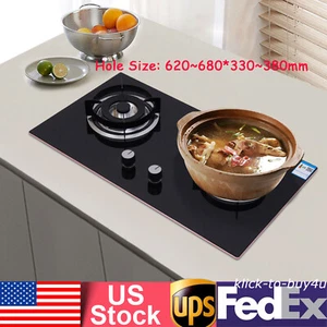 Kitchen Gas Cooktop Stove Top Tempered Glass Built-In 2 Burners Gas Stove - Picture 1 of 14