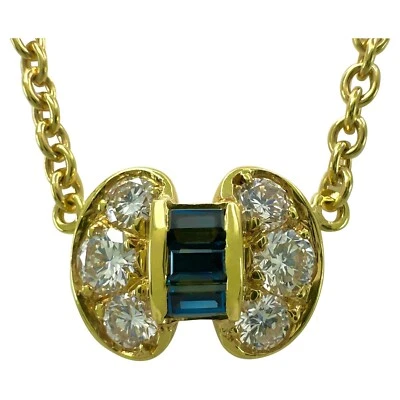 Винтажный Van Cleef & Arpels синий сапфир и бриллиант лента бант 18k золото ожерелье - Изображение 1 из 4