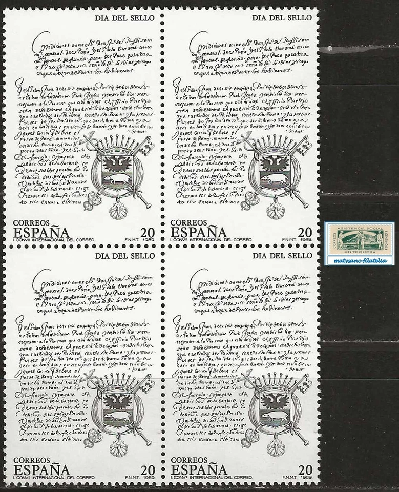 ESPAÑA 1989. EDIFIL 2999. SERIE COMPLETA EN BLOQUE DE 4 "DÍA DEL SELLO". MNH*** - Imagen 1 de 1