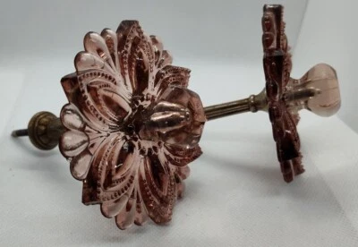 Elegante Par Vintage Salmonish Depressão Vidro Roseta Flor Cortina Amarrar Costas - Imagem 1 de 4