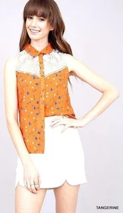 Umgee Top Size S M L Orange Lace Hipster Button Free Bird Womens Shirt New - Picture 1 of 4