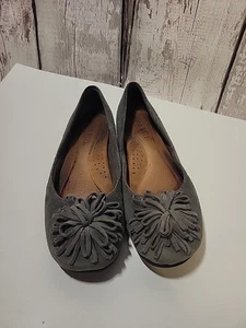 Suede Cobb Hill Ballet Flats size 8 Flower Suede Strip Adorn Front Gray - Picture 1 of 8