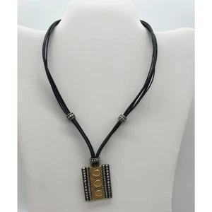 Chico's corded adjustable boho metal pendant necklace gold silver tone black - Picture 1 of 4