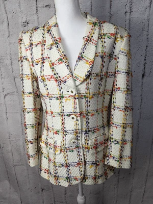 Doncaster Rainbow Tweed Texture Blazer Jacket Woven Knit 3 Buttons Womens 8 Medi - Image 1 of 4