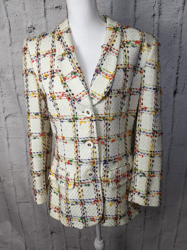 OFF WHITE Giacca blazer Doncaster arcobaleno tweed texture tessuto maglia 3 bottoni donna 8 medi