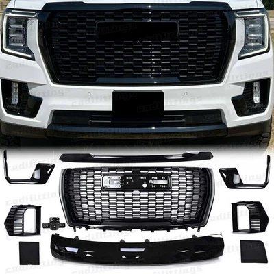 For 2021-2024 GMC Yukon/XL Denali Front Grille Hood Trim Molding Gloss BK 10PCS - Image 1 of 4