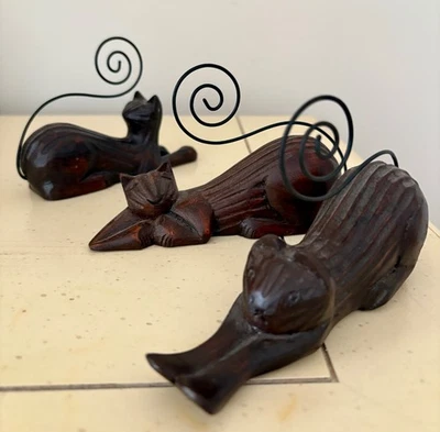 Juego de 3 Portatarjetas/fotos de gato de madera tallada decoración. Felino. Gatito. 5"" Foto 1 de 4