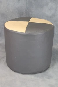 Vintage Compact Retro Grey & Cream Vinyl PVC Round Footstool Pouffe Retro 1970s - Picture 1 of 4