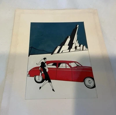 Art Deco Print with Car and Lady Buildings - Imagem 1 de 4