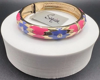 БЛЕСТКИ подписанный новый с Ярлыками золотой тон на петлях браслет розовый/фиолетовый эмали кристалл - Изображение 1 из 4