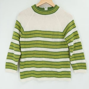 Vintage 70er gestreifter Strick Pullover Damen S grün gelb Mod Preppy Funky Retro - Bild 1 von 8