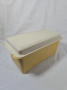 Vintage Tupperware Brotkasten #171-5 mit Deckelboden #172-5 Ernte Gold / Beige - Bild 1 von 7