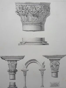 Chapiteaux PALAIS ST MARC Cloitre AOSTE Détails ARCHITECTURE MOYEN AGE XIXéme - Imagen 1 de 2