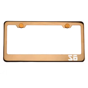 Rose Gold Chrome License Plate Frame S6 Laser Etched Metal Screw Cap - Foto 1 di 8