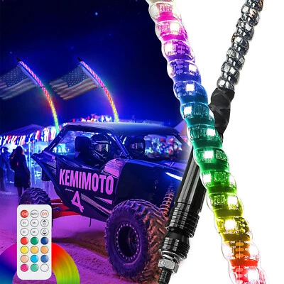 KEMIMOTO Par de luces LED espirales de látigo de 3 pies con bandera para ATV UTV Polaris RZR Can-Am Foto 1 de 4