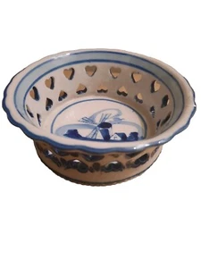 Delft Holland Blue Signed EH love Heart Cut Out Dish Bowl Trinket  - Picture 1 of 7