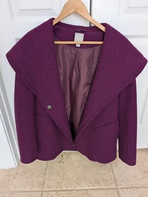 Halogen 100% Wool Shaw Style Pea Coat Pockets Purple Violet Women’s Size XS - Image 1 of 2