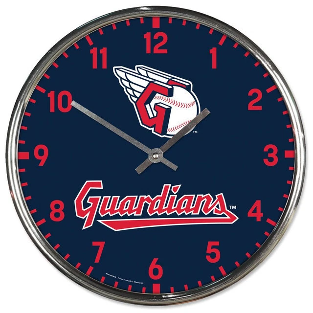MLB Cleveland Guardians 12" Round Chrome Wall Clock Fan Cave Decor - Image 1 of 1