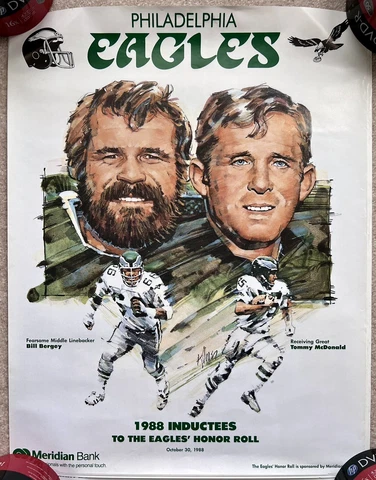 1988 VINTAGE Philadelphia Eagles Poster Bill Bergey & Tommy McDonald Honor Roll Cover