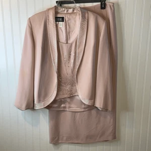 Sioni CoutureBeaded Light Pink 3pc Asymmetrical Skirt Suit Size 16 Long Dress - Picture 1 of 9